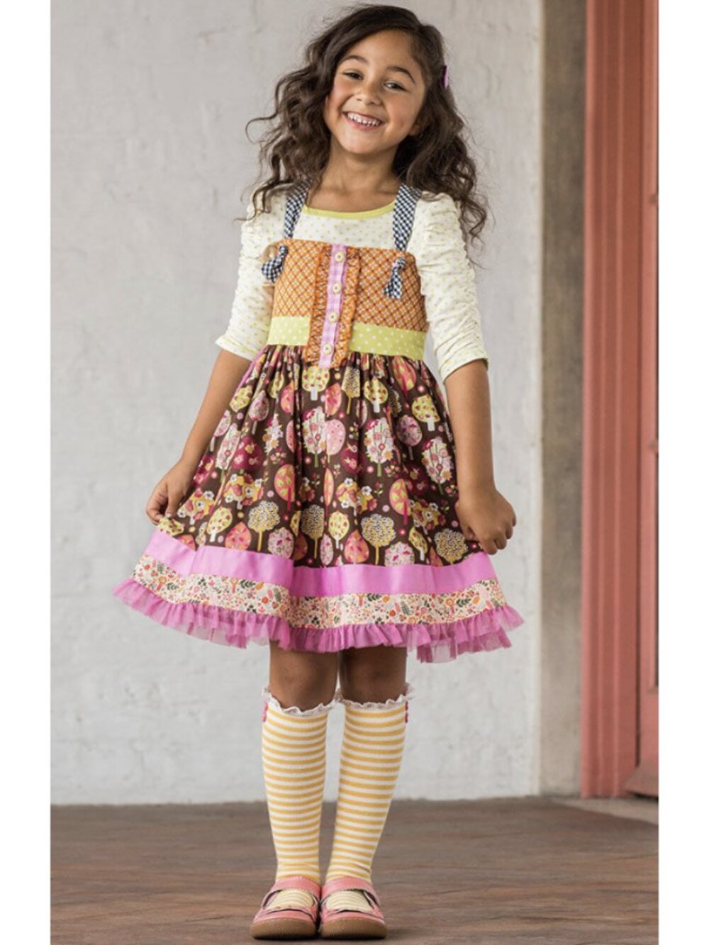 Girls' Brown & Pink Patchwork Floral Sundress